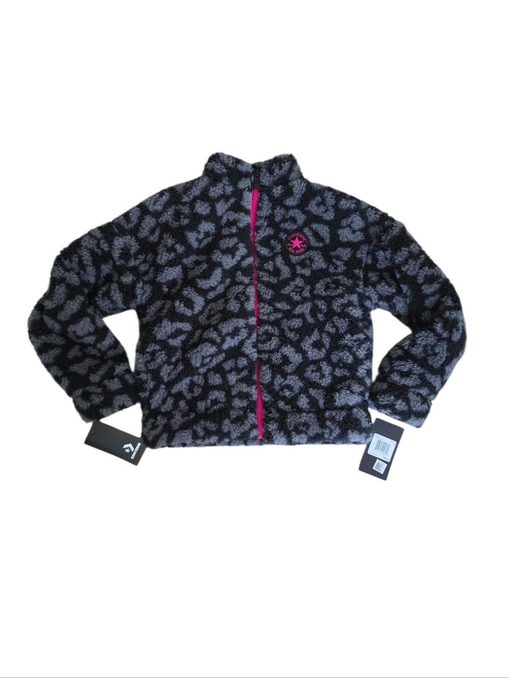 Kids Leopard Sherpa Jacket with Pink Accents Converse Small 8-10Y